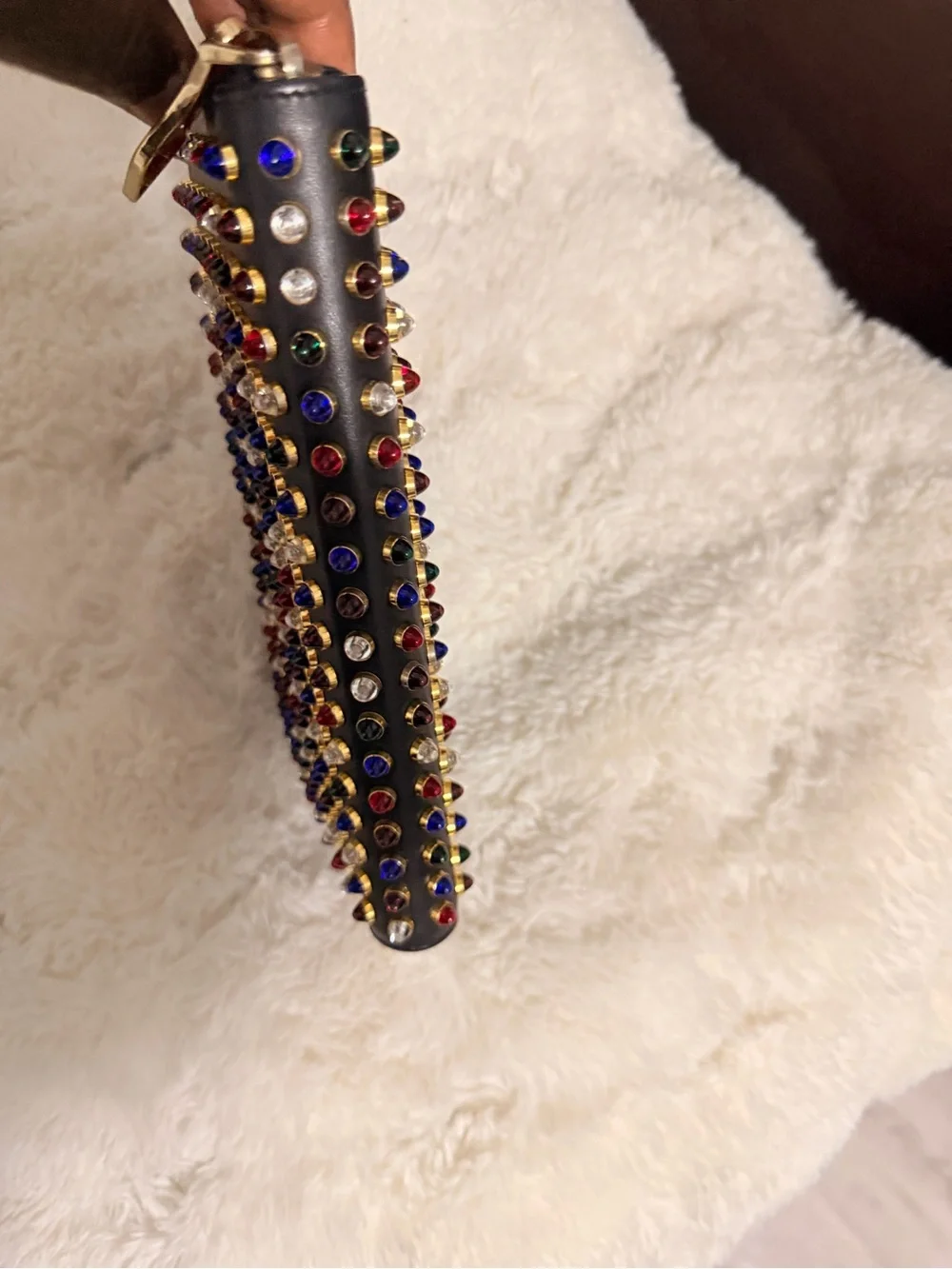 Christian Louboutin Black Zip-Around Wallet with Red, Blue & White Studs